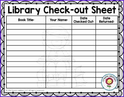 Printable Library Checkout Sheet